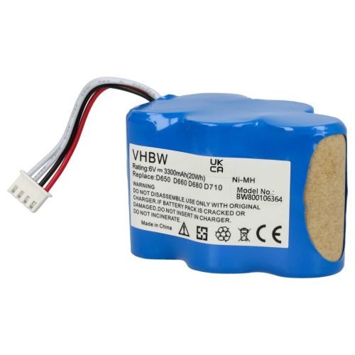 VHBW Akkumulátor 945-0005, 945-0006, 205-0001, 945-0024 - 3300 mAh 6 V NiMH