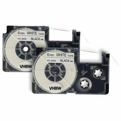 VHBW Etikettband Casio XR-6WE, XR-6WE1 - 6 mm schwarz-weiß