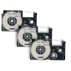 VHBW Etikettband Casio XR-6WE, XR-6WE1 - 6 mm Schwarz/Weiß