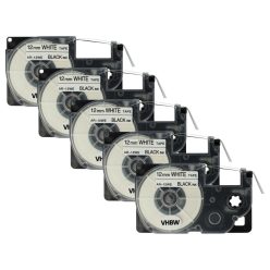   VHBW Etikettenband Casio XR-12WE, XR-12WE1 - 12 mm schwarz-weiß