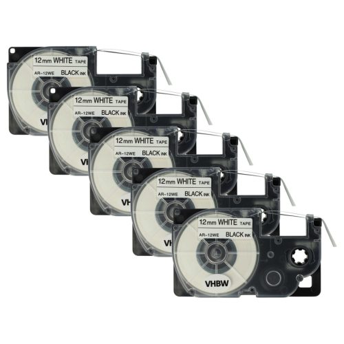 VHBW Etikettenband Casio XR-12WE, XR-12WE1 - 12 mm schwarz-weiß