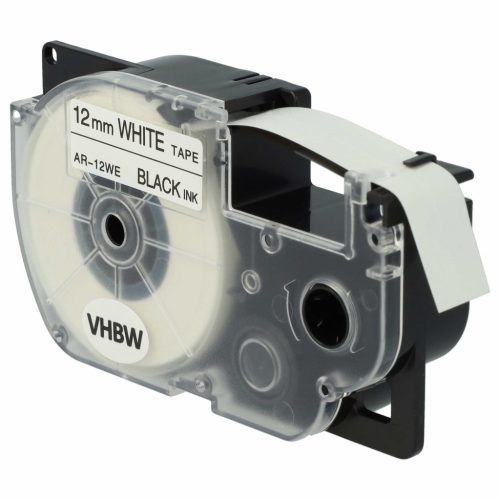 VHBW Etikettenband Casio XR-12WE, XR-12WE1 - 12 mm schwarz-weiß