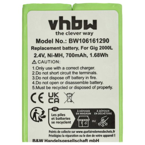 VHBW Schnurloser Telefon Akku 4506306, 4506.306, 8M2BZ, 7M2BZ, B3880/106483 - 700 mAh 2,4 V NiMH