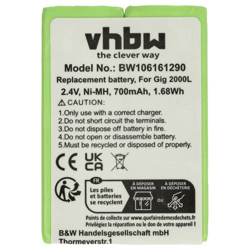 VHBW Schnurloser Telefon Akku 4506306, 4506.306, 8M2BZ, 7M2BZ, B3880/106483 - 700 mAh 2,4 V NiMH
