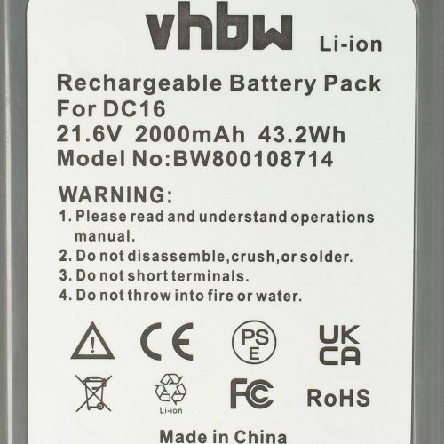 VHBW Akkumulátor Dyson 12097, 912433-03, 912433-01, BP01, 912433-04, DC12 típusokhoz - 2000 mAh, 22,2 V, Li-Ion