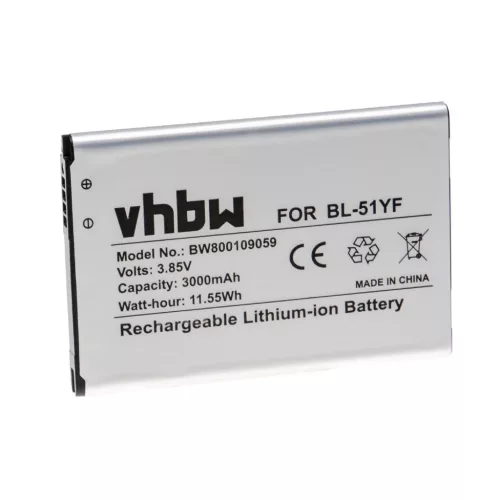 VHBW Mobile Phone Battery LG BL-51YF, EAC62858501 - 3000 mAh 3.85 V Li-Ion