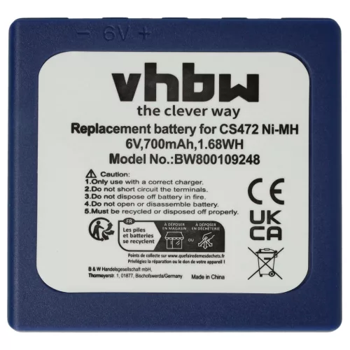 VHBW Radio Battery BA222060, BA222061, BA203060, FBFUB03, AF-FUB03M, KH68302500 - 700 mAh 6 V NiMH