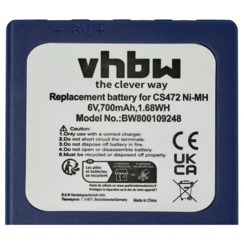 VHBW Radio Battery BA222060, BA222061, BA203060, FBFUB03, AF-FUB03M, KH68302500 - 700 mAh 6 V NiMH
