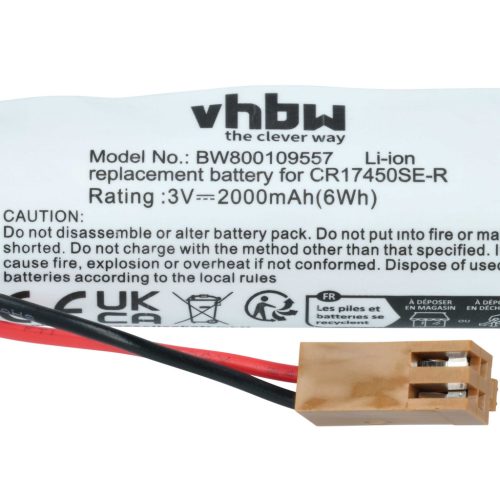 VHBW Ipari vezérlő akkumulátor A02B0200K102, A02B-0200-K102, CR17450ER-CX - 2000 mAh 3 V Li-Ion