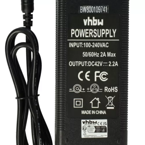 VHBW Charger for 36V E-Bike Batteries with Round Connector, 42V, 2.2A