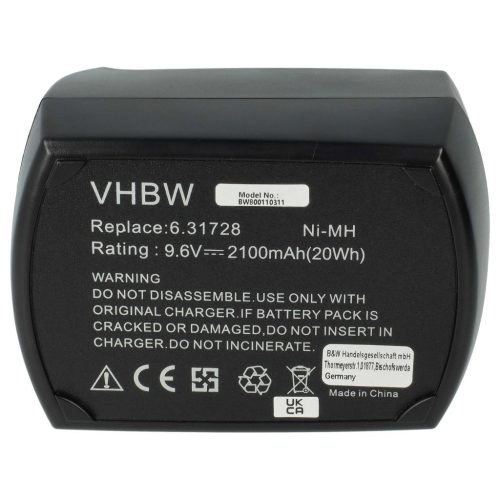 VHBW Elektromos kéziszerszámgép akkumulátor Metabo 6.25471.00, 6.2547, 6.25471, 6.25470.00 - 2100 mAh, 9.6 V, NiMH
