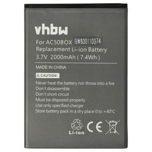 VHBW Mobile Phone Battery for Archos AC50BNE 1ICP5/56/78, AC50BNE - 2000 mAh 3.7 V Li-Ion - Smartphone Battery