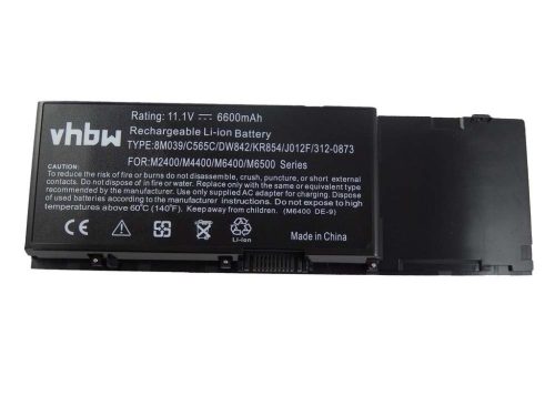 VHBW Notebook akkumulátor  Dell 0KR854, 0DW554, 05K145, 312-0747 - 6600 mAh 11,1 V Li-Ion, fekete