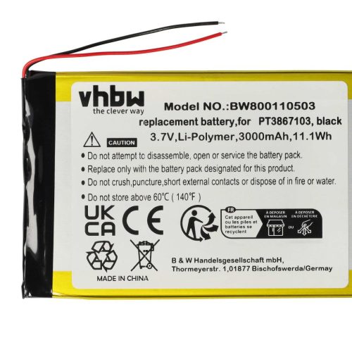 VHBW Tablet Battery for PT3867103 - 3000 mAh 3.7 V Li-polymer
