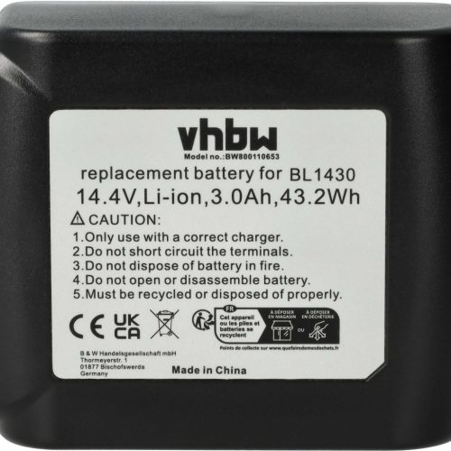 VHBW Electric Power Tool Battery for Makita BL1415, 194066-1, BL1415N, 194065-3 - 3000 mAh, 14.4 V, Li-Ion