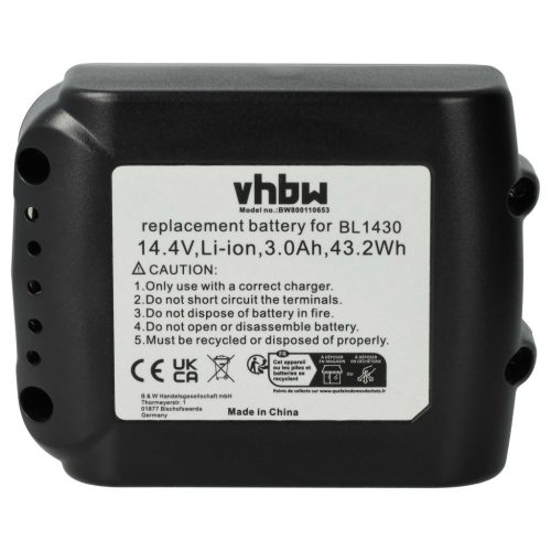 VHBW Electric Power Tool Battery for Makita BL1415, 194066-1, BL1415N, 194065-3 - 3000 mAh, 14.4 V, Li-Ion