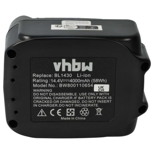 VHBW Electric Power Tool Battery for Makita BL1415, 194066-1, BL1415N, 194065-3 - 4000 mAh, 14.4 V, Li-Ion