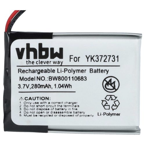 VHBW GPS Akku YK372731, PL482730 - 280 mAh 3,7 V Li-Polymer