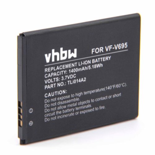 VHBW Mobile Phone Battery for TLi014A2 - 1400 mAh 3.7 V Li-Ion - Smartphone Battery