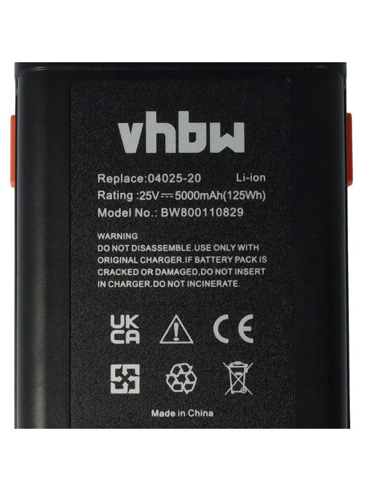 Gardena 8838, 8838U, 04025-20, 8838-20, 4025 Fűnyíró Akkumulátor - 5000 mAh, 25 V, Li-Ion, Fekete