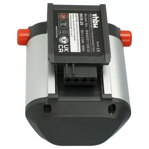 VHBW Lawn Mower Battery Gardena BLi-18, 9839-20, 9840-20, 2000 mAh, 18 V, Li-Ion, black