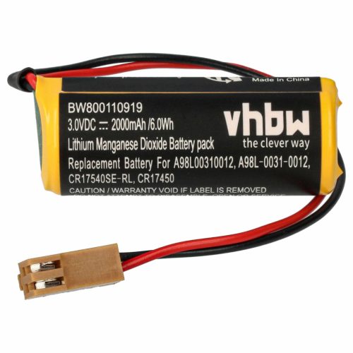 VHBW Ipari Vezérlő Akkumulátor FDK CR8-LHC helyett - 2000 mAh 3 V Li-MnO2