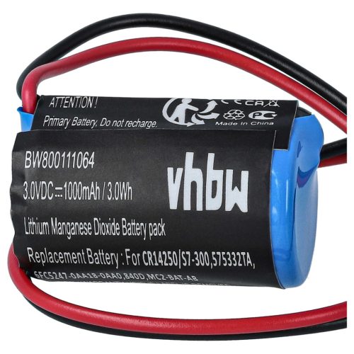 VHBW Ipari vezérlő akkumulátor Siemens 575332TA, 146881, 575332 TA, 575332, 143467 - 900 mAh 3 V Li-MnO2