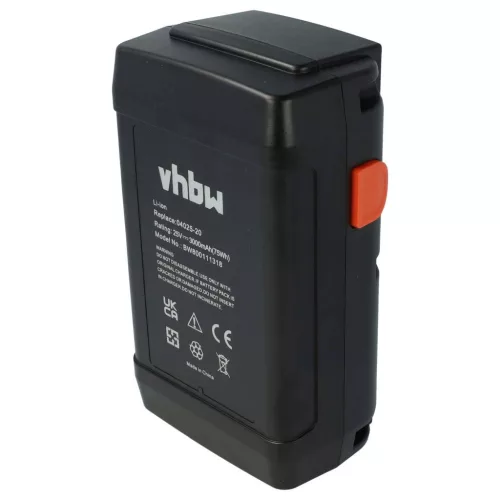 VHBW Gardena Lawn Mower Battery 8838, 8838U, 04025-20, 8838-20, 4025 - 3000mAh 25V Li-Ion, Black