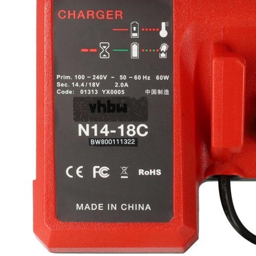 VHBW Töltő Milwaukee M18, 4932352959, M14 akkumulátorokat BTPower Tool akkumulátorokhoz stb. Li-Ion 14,4 V / 18 V
