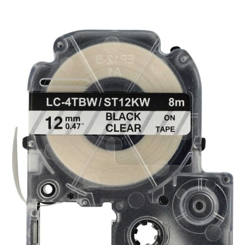 VHBW Epson LC-4TBW Etikettenband, 12 mm, Schwarz-Transparent