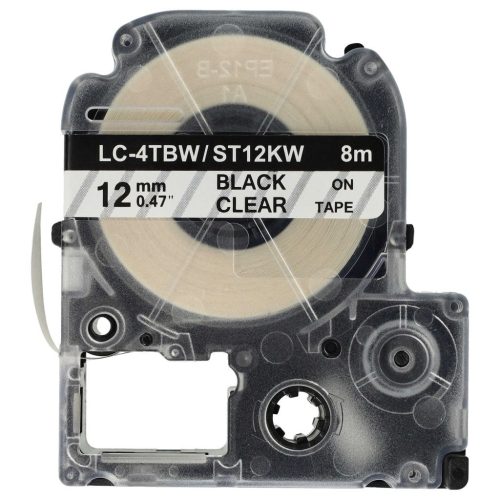 VHBW Epson LC-4TBW Etikettenband, 12 mm, Schwarz-Transparent