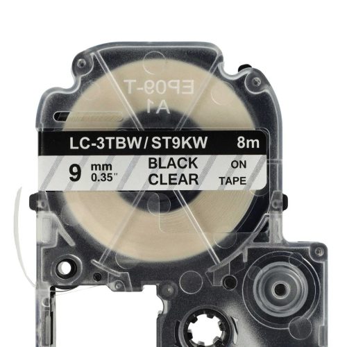 VHBW Epson LC-3TBW Etikettenband, 9 mm, Schwarz-Transparent