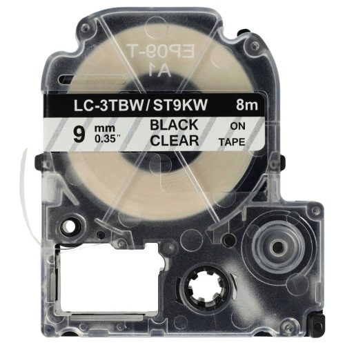 VHBW Epson LC-3TBW Etikettenband, 9 mm, Schwarz-Transparent