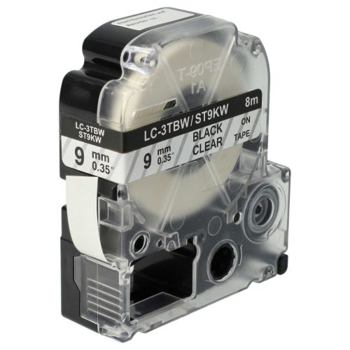 VHBW Epson LC-3TBW Etikettenband, 9 mm, Schwarz-Transparent