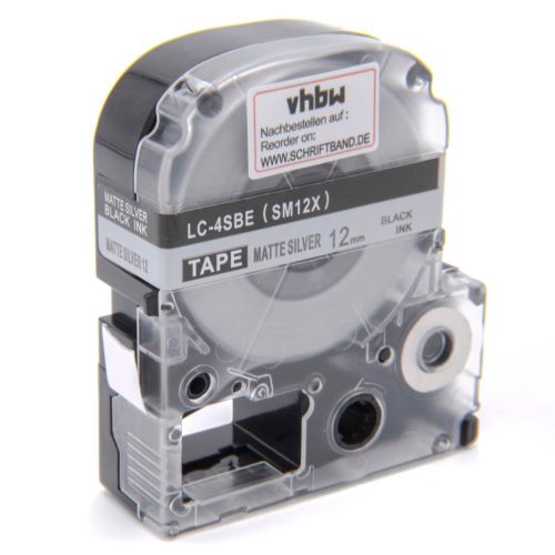 VHBW Epson LC-4SBE Etikettenband - 12 mm, Schwarz-Silber
