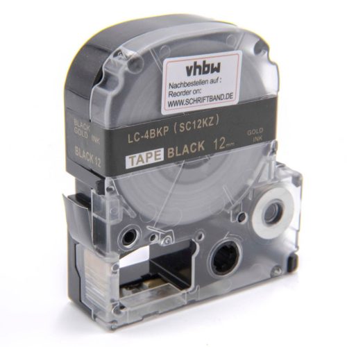 VHBW Epson LC-4BKP Etikettenband, 12 mm, Gold-Schwarz