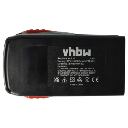 VHBW Battery for Hilti TE6-A36, TE6-ALi, CPC 36V - 6000 mAh 36 V Li-Ion