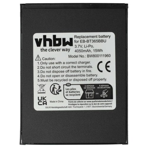 VHBW Tablet Battery for Samsung Galaxy Tab Active, Active 2, Active 2 LTE - 4050 mAh 3.7 V Li-Polymer