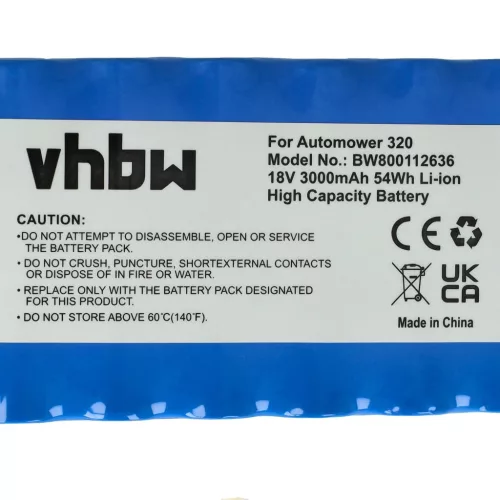 VHBW Husqvarna Lawn Mower Battery Pack 580 68 33-01, 3000 mAh, 18 V, Li-Ion