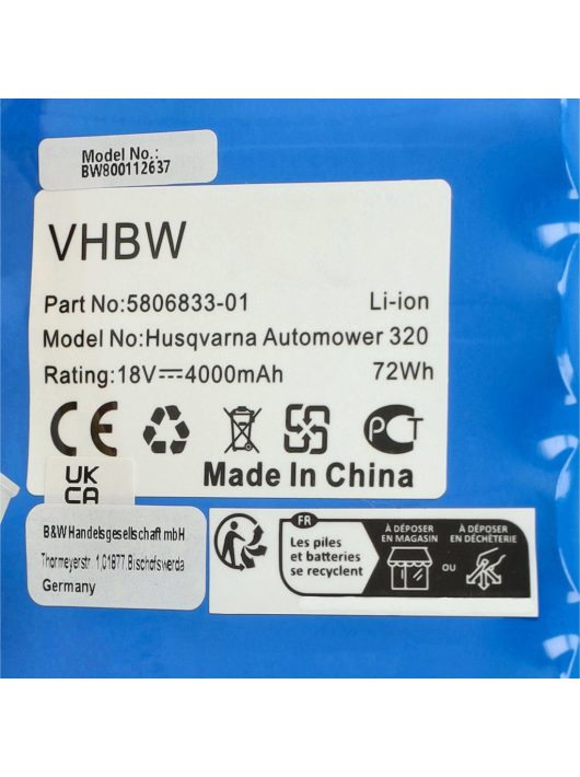 Husqvarna 580 68 33-01 Fűnyíró Akkumulátor - 4000 mAh 18 V Li-Ion