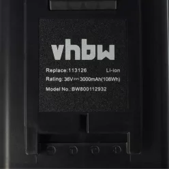   VHBW AL-KO Lawn Mower Battery 113280, 9113280, B150, 113124, 113126 - 3000mAh 36V Li-Ion, Black