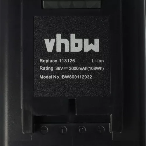 VHBW AL-KO Fűnyíró Akkumulátor 113280, 9113280, B150, 113124, 113126 - 3000mAh 36V Li-Ion, Fekete