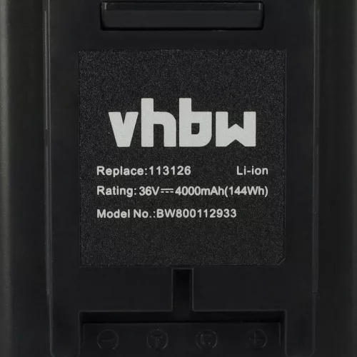 VHBW AL-KO Lawn Mower Battery 113280, 9113280, B150, 113124, 113126 - 4000 mAh 36 V Li-Ion, Black