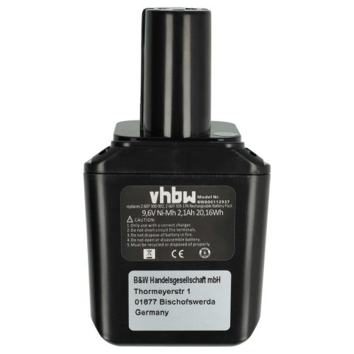 VHBW Elektromos kéziszerszámgép akkumulátor Bosch 2607335069, GSR 9,6VES, GSB 9,6VE eszközökhöz - 9.6V, Ni-MH, 2100mAh