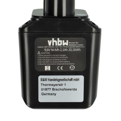 VHBW Elektromos kéziszerszámgép akkumulátor Bosch 2607335069, GSR 9,6VES, GSB 9,6VE eszközökhöz - 9.6V, Ni-MH, 2100mAh