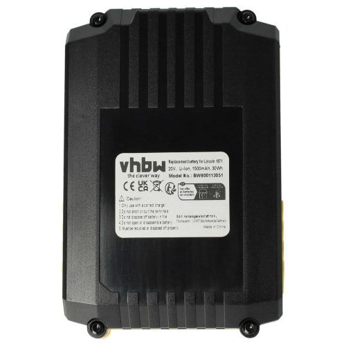 VHBW Electric hand tool battery for Lincoln 1871 – 1500 mAh, 20 V, Li-Ion