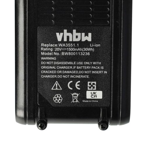 VHBW Elektromos kéziszerszámgép akkumulátor Rockwell RW9351.1-et – 1500 mAh, 20 V, Li-Ion