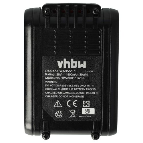 VHBW Elektromos kéziszerszámgép akkumulátor Rockwell RW9351.1-et – 1500 mAh, 20 V, Li-Ion