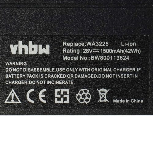 VHBW Lawn Mower Battery Worx WA3226, WA3565, WA3225 - 1500 mAh 28 V Li-Ion, Black - Gardening Tool