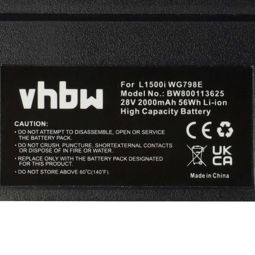 VHBW Lawn Mower Battery Worx WA3225, WA3565 - 2000 mAh 28 V Li-Ion, Black - Gardening Tool